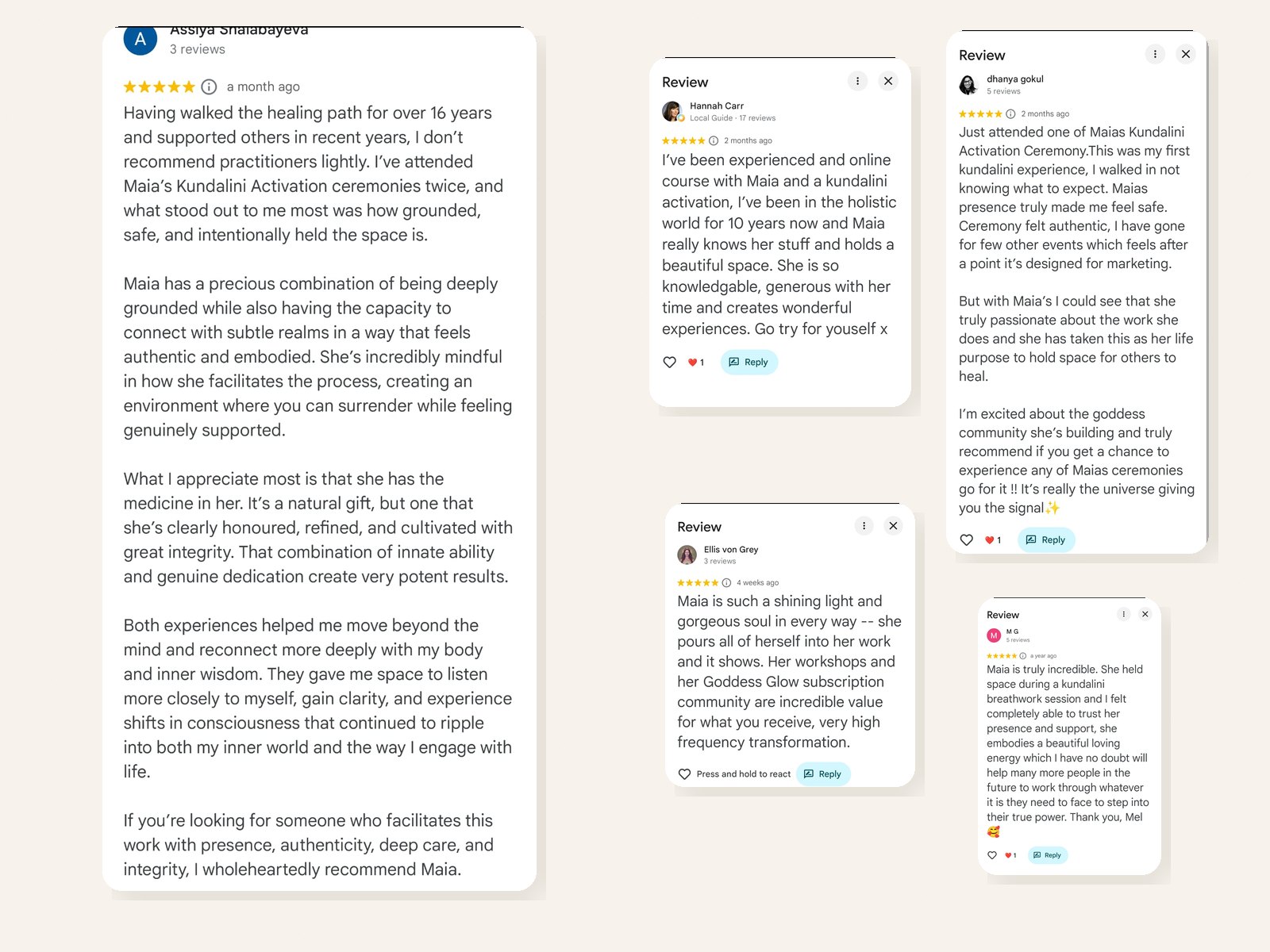 Further five-star Google reviews for Maia