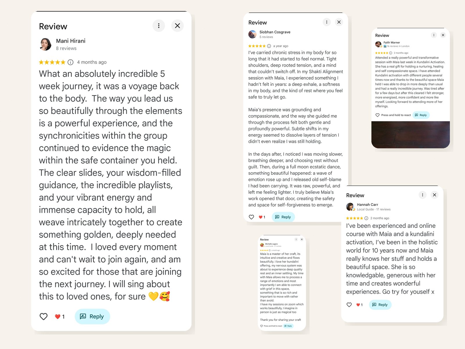 Further five-star Google reviews for Maia